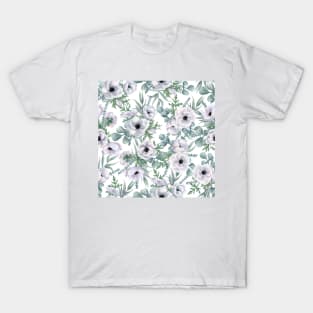 Watercolor Anemone and Eucalyptus Pattern T-Shirt